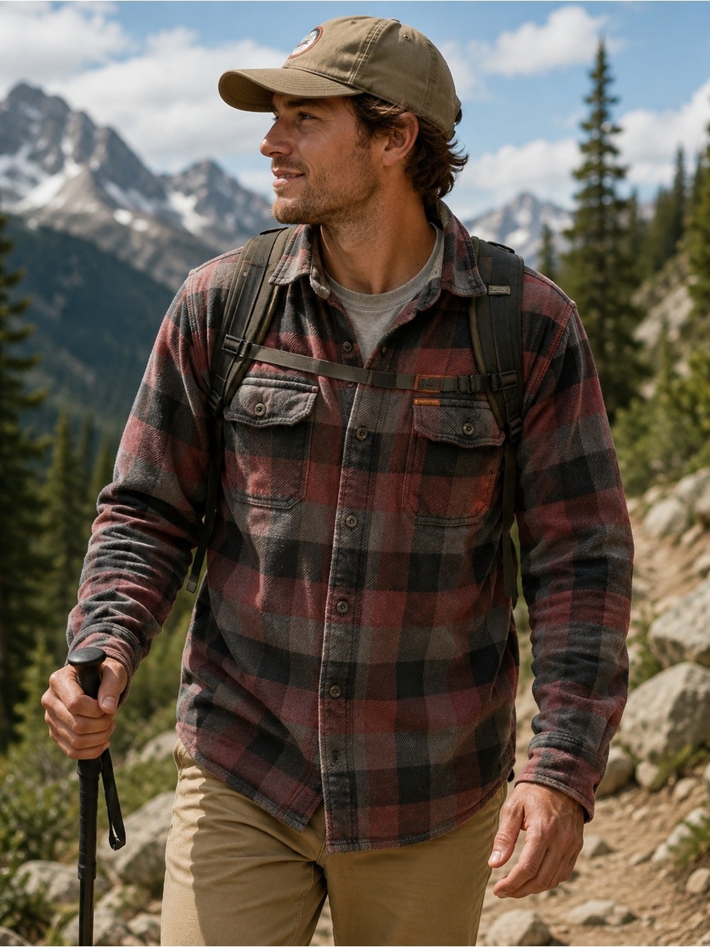 Orvis Men’s Buffalo Plaid Flannel Button Up Pockets Burgundy Gray *NO SIZE TAG